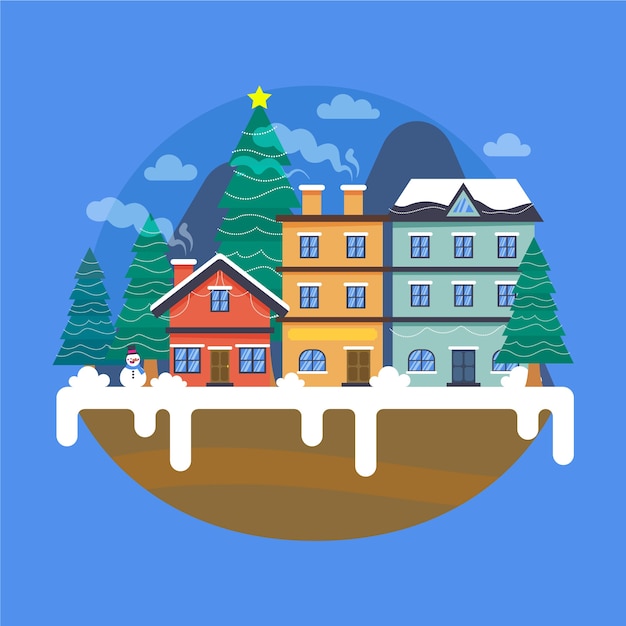 Kerststad in plat ontwerp Gratis Vector