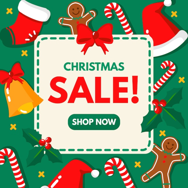 Kerstverkoopwinkel nu in plat ontwerp Gratis Vector