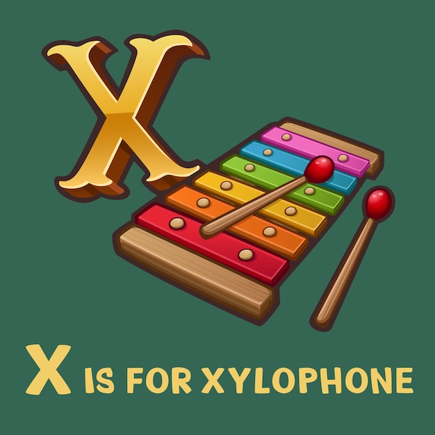 Snel Pickering plastic Kinderen alfabet letter x en xylofoon | Premium Vector