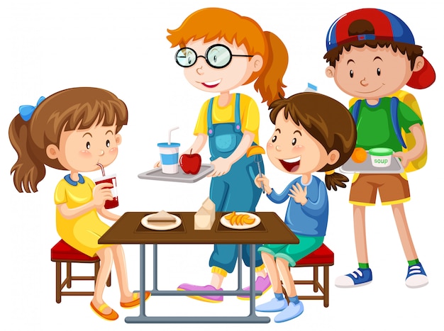 Kinderen Eten n Tafel Gratis Vector