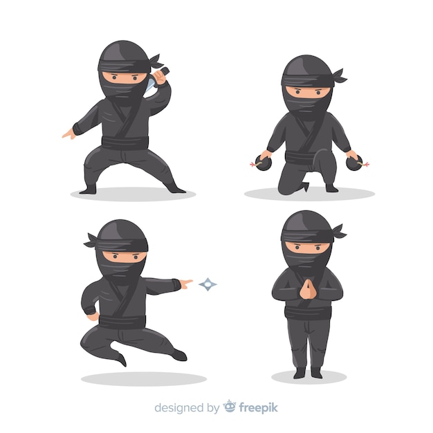 Klassieke ninja-compositie met plat ontwerp Gratis Vector