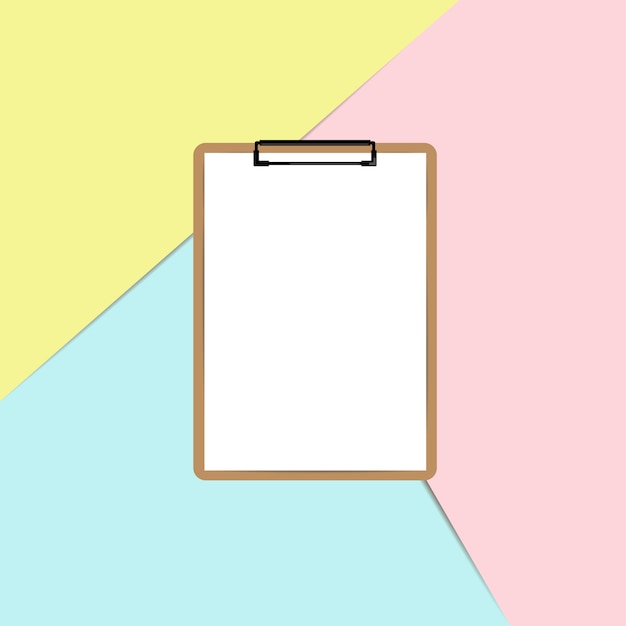 Klembord met wit blad op pastel kleur achtergrond Premium Vector
