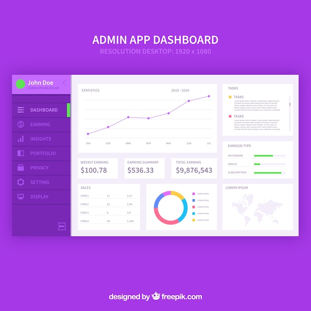 Kleurrijk app-dashboard met plat ontwerp Gratis Vector