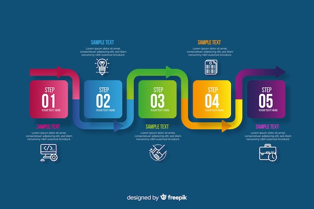 Kleurrijk infographic stappen vlak ontwerp Gratis Vector