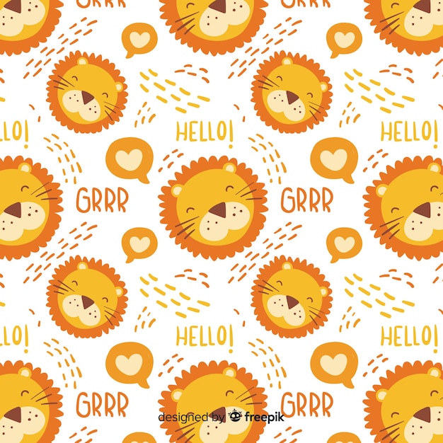 Kleurrijk krabbelleeuwen en woordenpatroon Gratis Vector