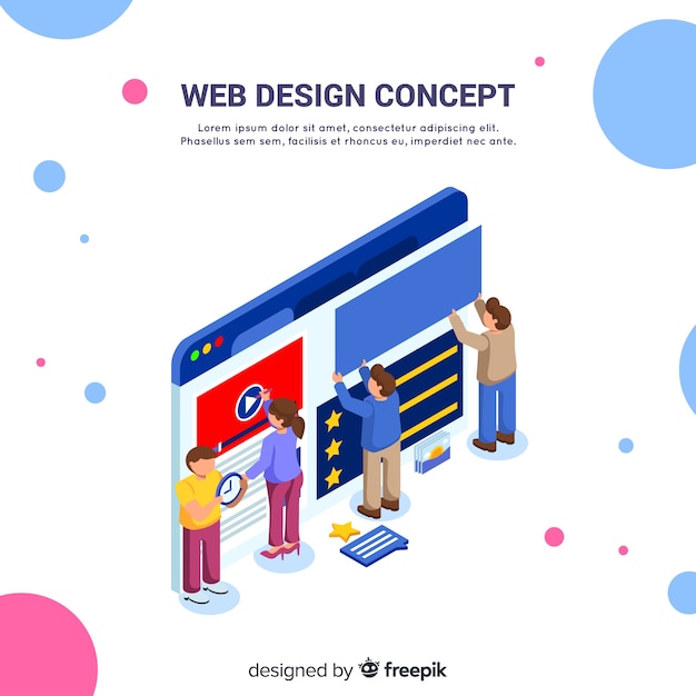 Kleurrijk webontwerpconcept met isometrisch perspectief Gratis Vector