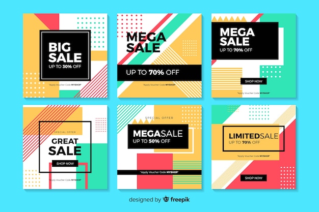 Kleurrijke abstracte verkoop instagram postinzameling Gratis Vector