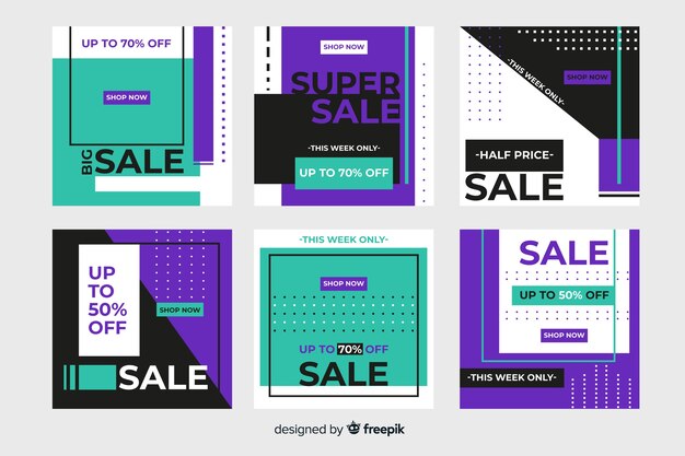 Kleurrijke abstracte verkoop instagram postinzameling Gratis Vector