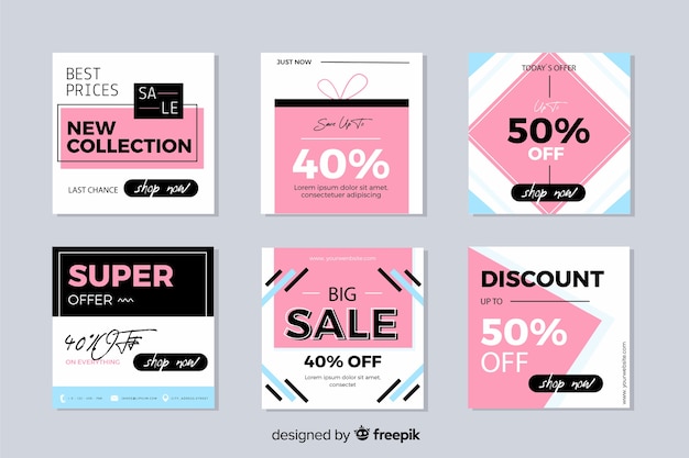 Kleurrijke abstracte verkoop instagram postinzameling Gratis Vector