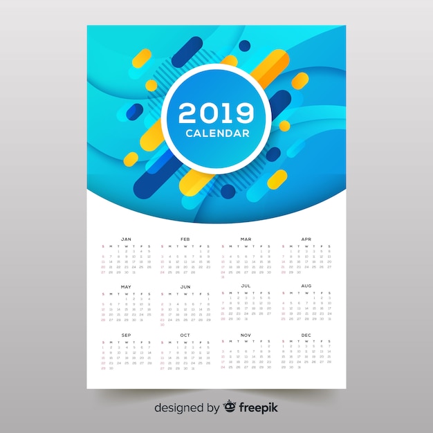 Kleurrijke abstracte vormen 2019 kalender Gratis Vector