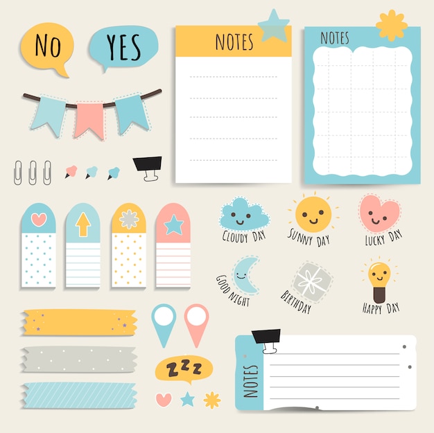 Kleurrijke briefpapier set Gratis Vector