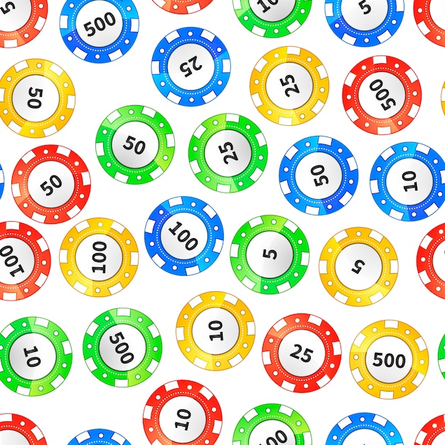 Kleurrijke casinospaanders die op wit naadloos patroon worden geïsoleerd Premium Vector