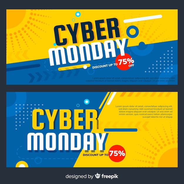 Kleurrijke cyber maandag banners met platte ontwerp Gratis Vector