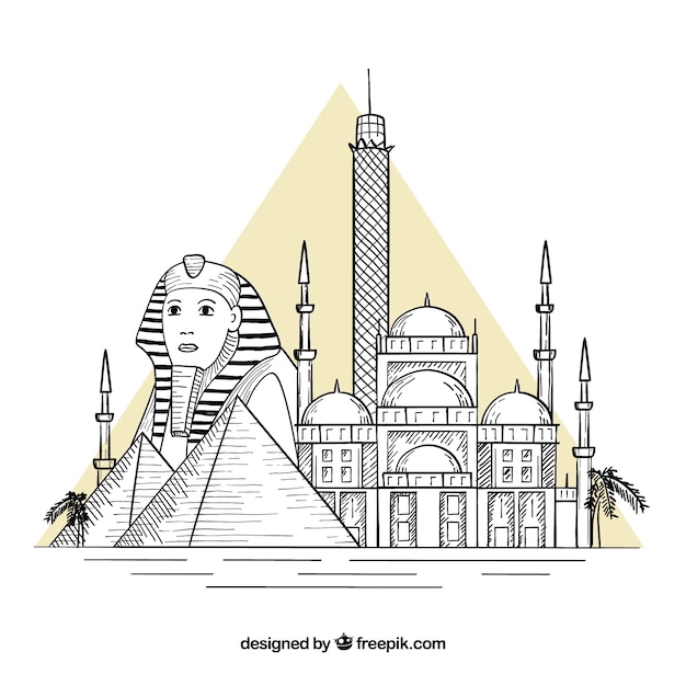 Kleurrijke hand getekend cairo skyline Gratis Vector