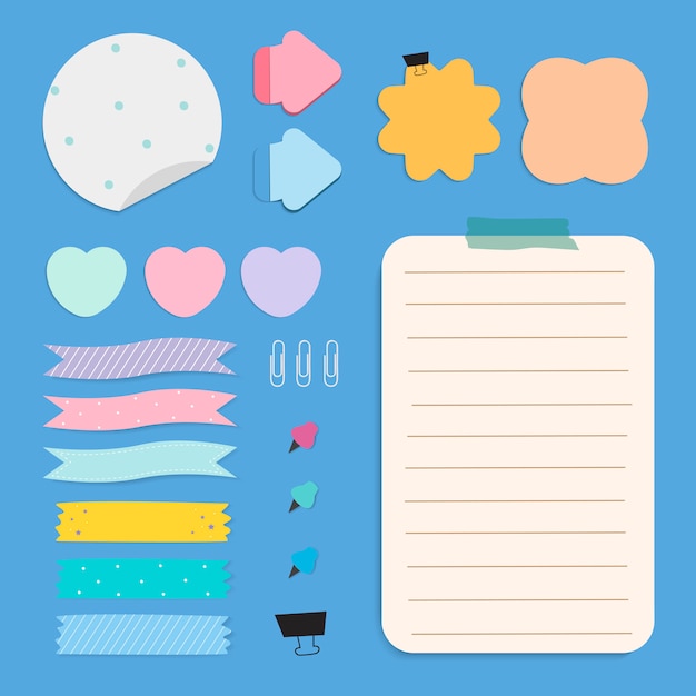 Kleurrijke herinnering papier notities instellen Gratis Vector