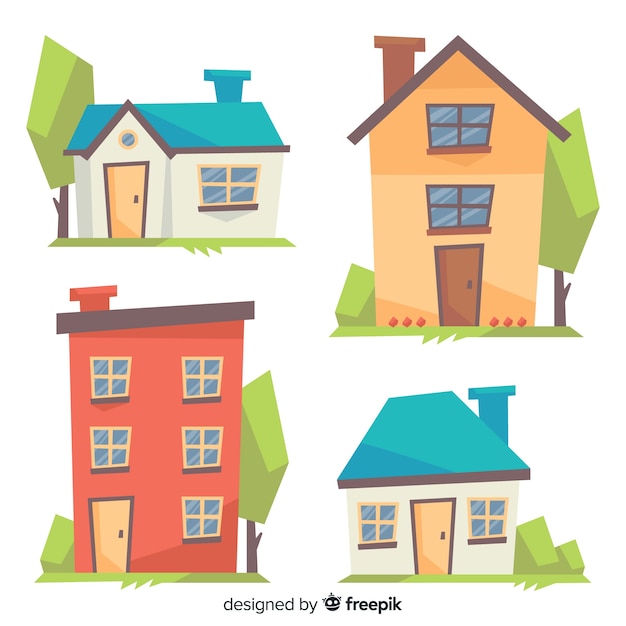 Kleurrijke huisvestingsinzameling met beeldverhaalstijl Gratis Vector