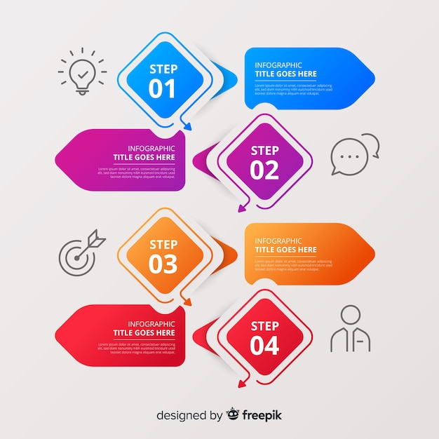 Kleurrijke infographic stappen sjabloon plat ontwerp Gratis Vector