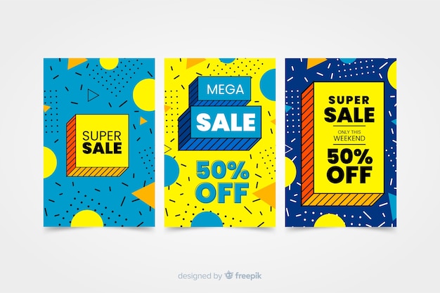 Kleurrijke verkoopbannerinzameling in de stijl van memphis Gratis Vector