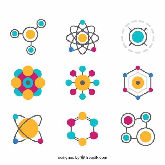 Kleurrijke verscheidenheid aan platte moleculen Gratis Vector