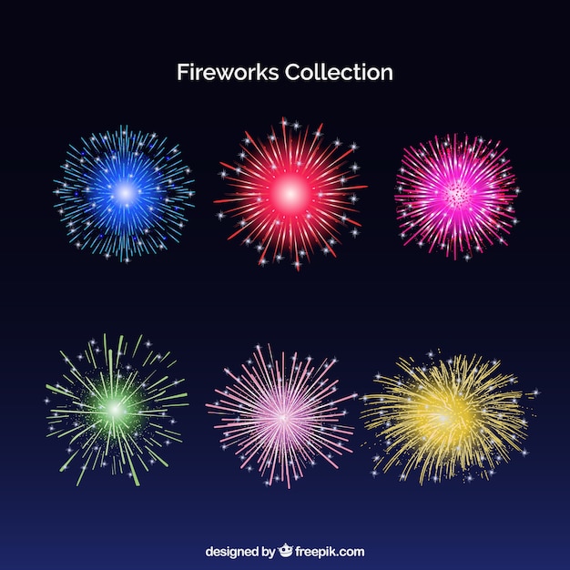 Kleurrijke Vuurwerk Set Gratis Vector