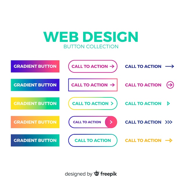 Kleurrijke web design knop collectie met platte ontwerp Gratis Vector