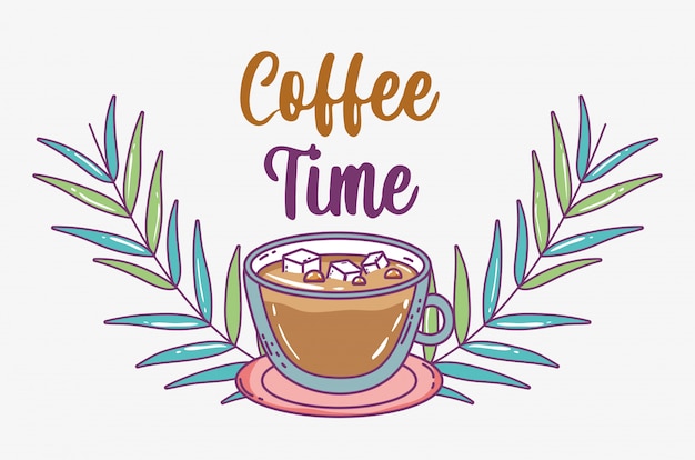 Koffie tijd schets plat Premium Vector