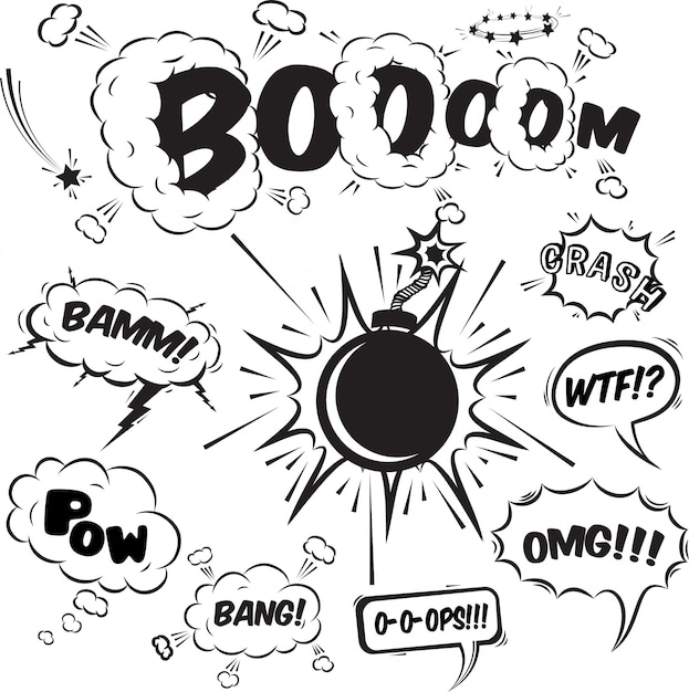 Komische tekstballonnen ontwerp elementenverzameling Gratis Vector