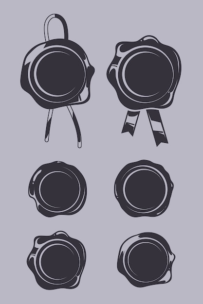 Lakzegels zwarte vectorsjablonen set Premium Vector