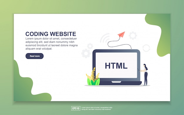 Landingspagina sjabloon van codering website. modern plat ontwerpconcept webpaginaontwerp voor website en mobiele website. Premium Vector