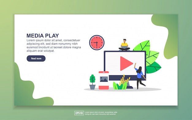Landingspagina sjabloon van media play. modern plat ontwerpconcept webpaginaontwerp voor website en mobiele website. Premium Vector