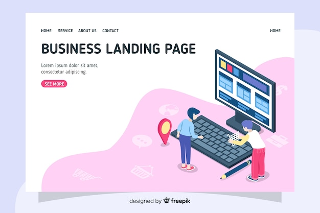 Landingspagina van het isometrische ontwerpbedrijf Gratis Vector
