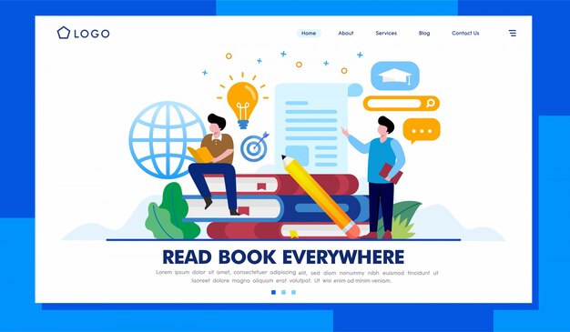 Lees boek bestemmingspagina website illustratie vector ontwerp Premium Vector