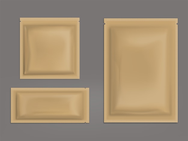 Lege bruine verzegelde zakjes realistische vector set Gratis Vector
