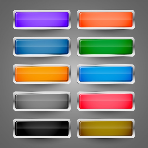 Lege metallic glanzend web knoppen set Gratis Vector