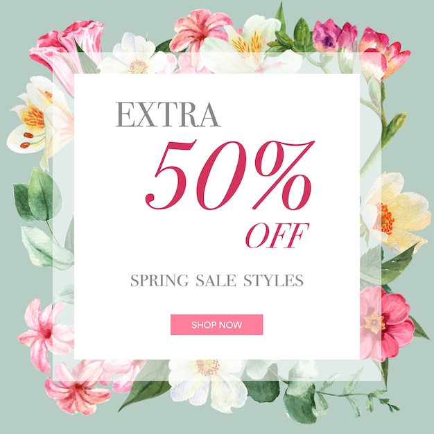 Lente sociale media frame verse bloemen, decor kaart met bloemen kleurrijke tuin, bruiloft, uitnodiging Gratis Vector