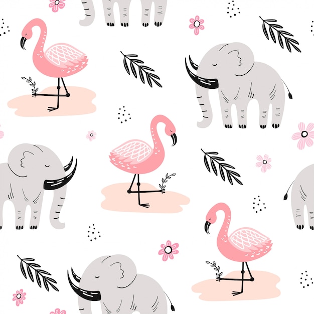 Leuk naadloos patroon met afrikaanse dieren Premium Vector