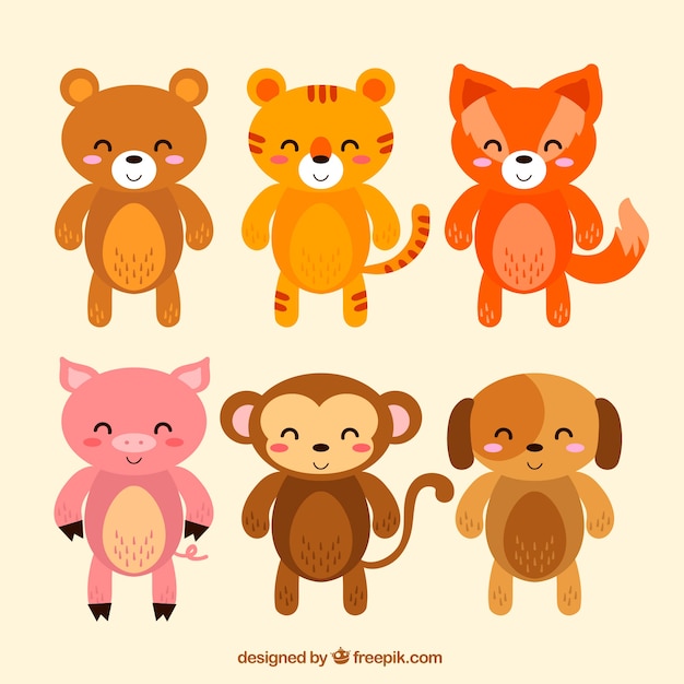 Download Leuk pak gelukkige dieren met vlak ontwerp | Gratis Vector