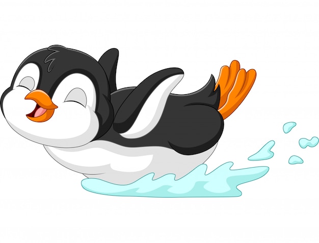 Leuk pinguïnbeeldverhaal die op water glijden Premium Vector