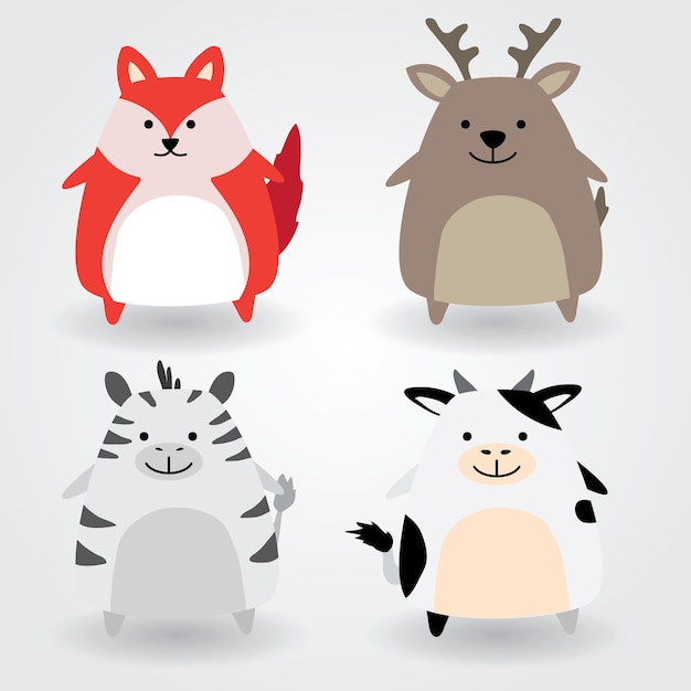 Leuke dierenset inclusief vos, hert, zebra, koe. vector illustratie Premium Vector