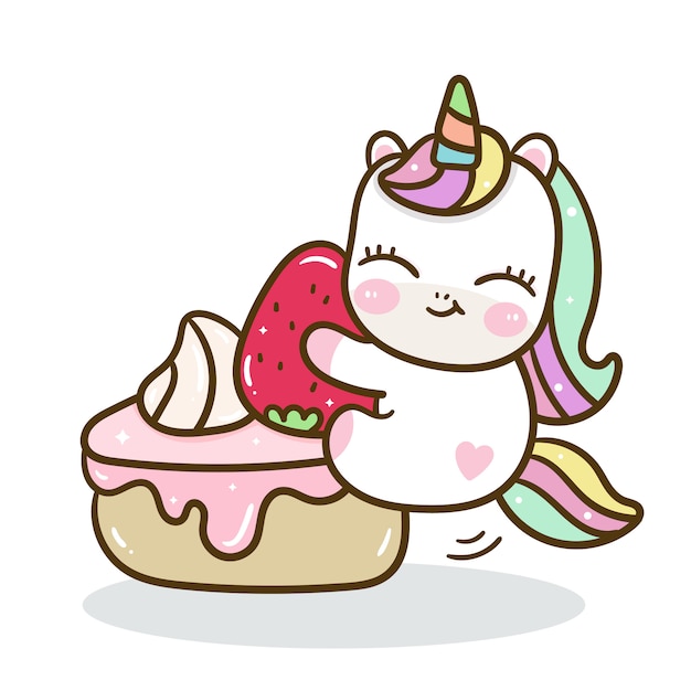 Leuke eenhoorn yummy verjaardagstaart Premium Vector