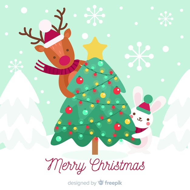 Leuke kerst dieren achtergrond | Gratis Vector