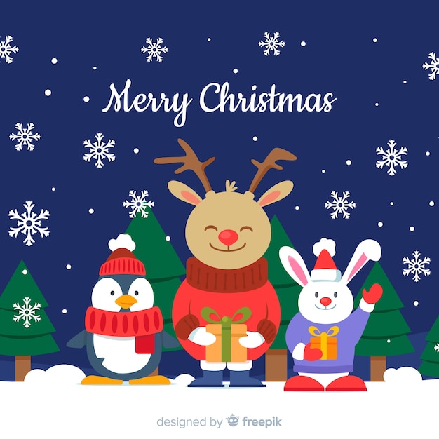 Leuke kerst dieren achtergrond | Gratis Vector