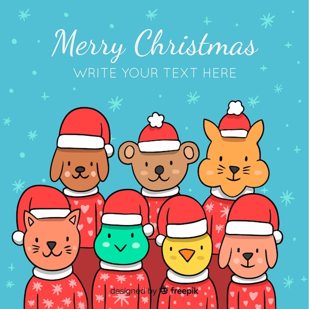 Leuke kerst dieren achtergrond | Gratis Vector