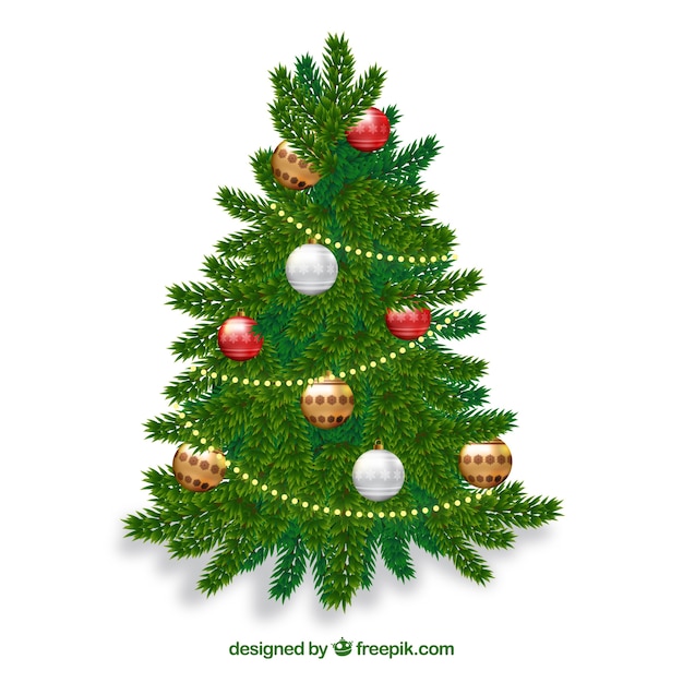 Leuke kerstboom versierd met kerstballen Gratis Vector