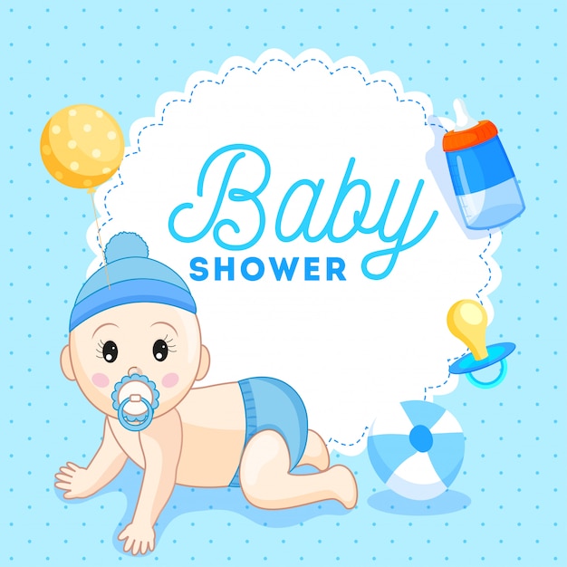 Leuke kleine sardarjongen met elementen zoals fopspeen, baby bott Premium Vector