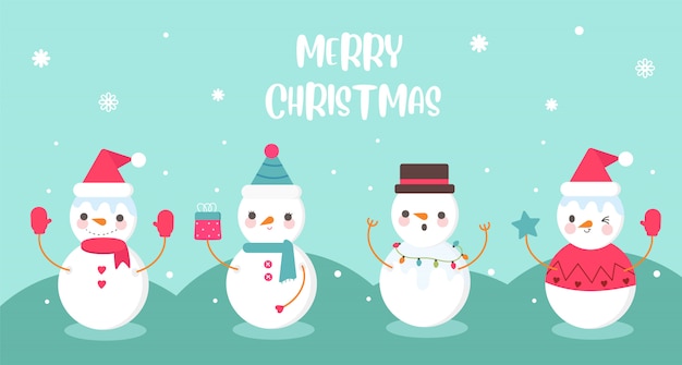 Leuke set van sneeuwpop in verschil kostuum banner Premium Vector
