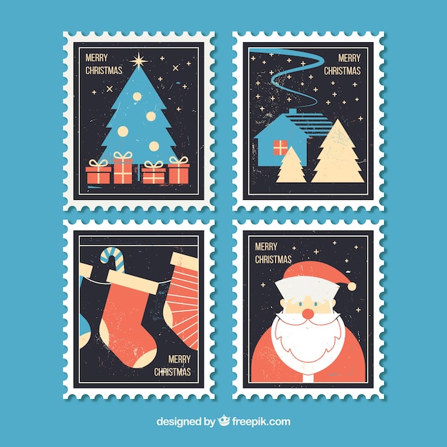 Leuke verzameling postzegels voor kerst Gratis Vector