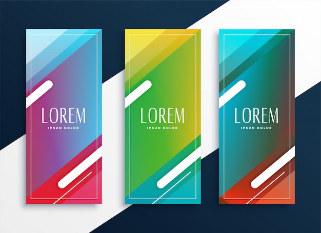 Levendige reeks verticale banners die in geometrische stijl worden geplaatst Gratis Vector