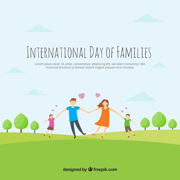 Liefdevolle familie achtergrond in het veld Gratis Vector