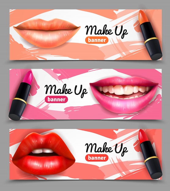 Lippen Make Up Horizontale Banners Instellen Gratis Vector